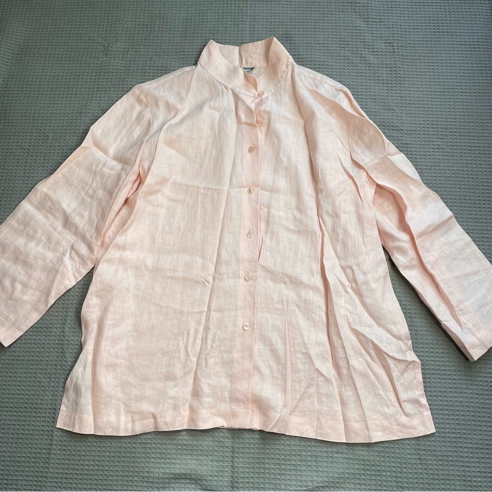 Go Silk Woman 100% Linen Tunic Blouse 1X Pale Peach Pink Coastal Resort